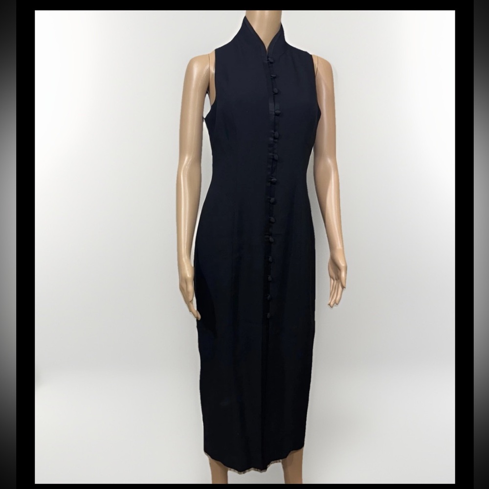 Vtg EVAN PICONE Black Cheongsam Style Maxi Dress Petite size 10